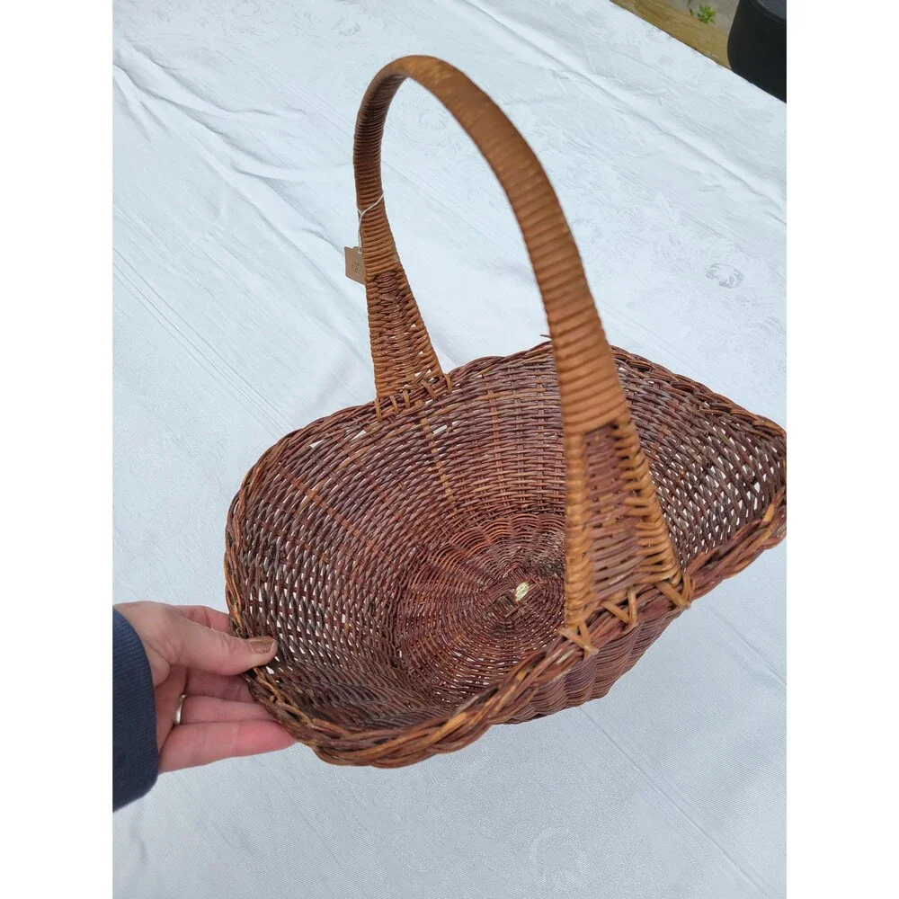 Vintage Forager Harvest Basket Woven Wicker Rich Brown